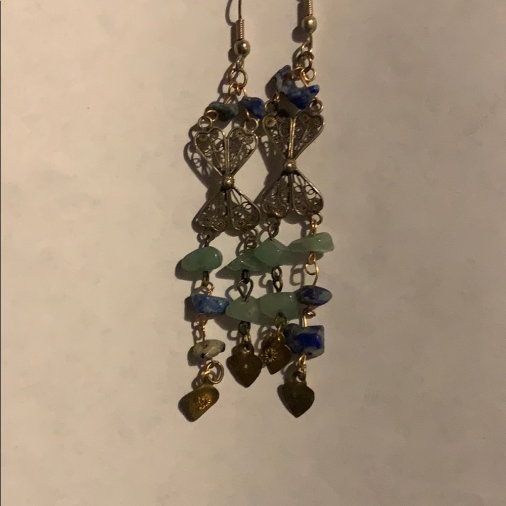 Silver butterfly and jadette earrings